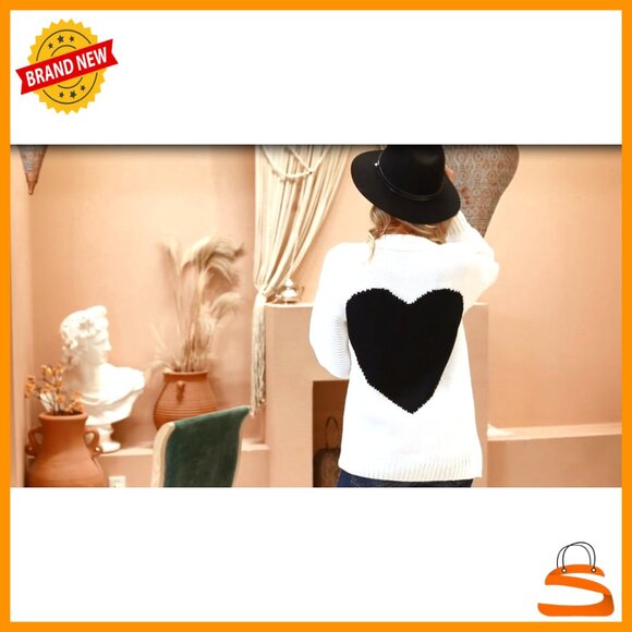 Chunky Knit Oversized Cardigan Open Front Long Sleeve Heart Patch Y2K Chic - Picture 7 of 7